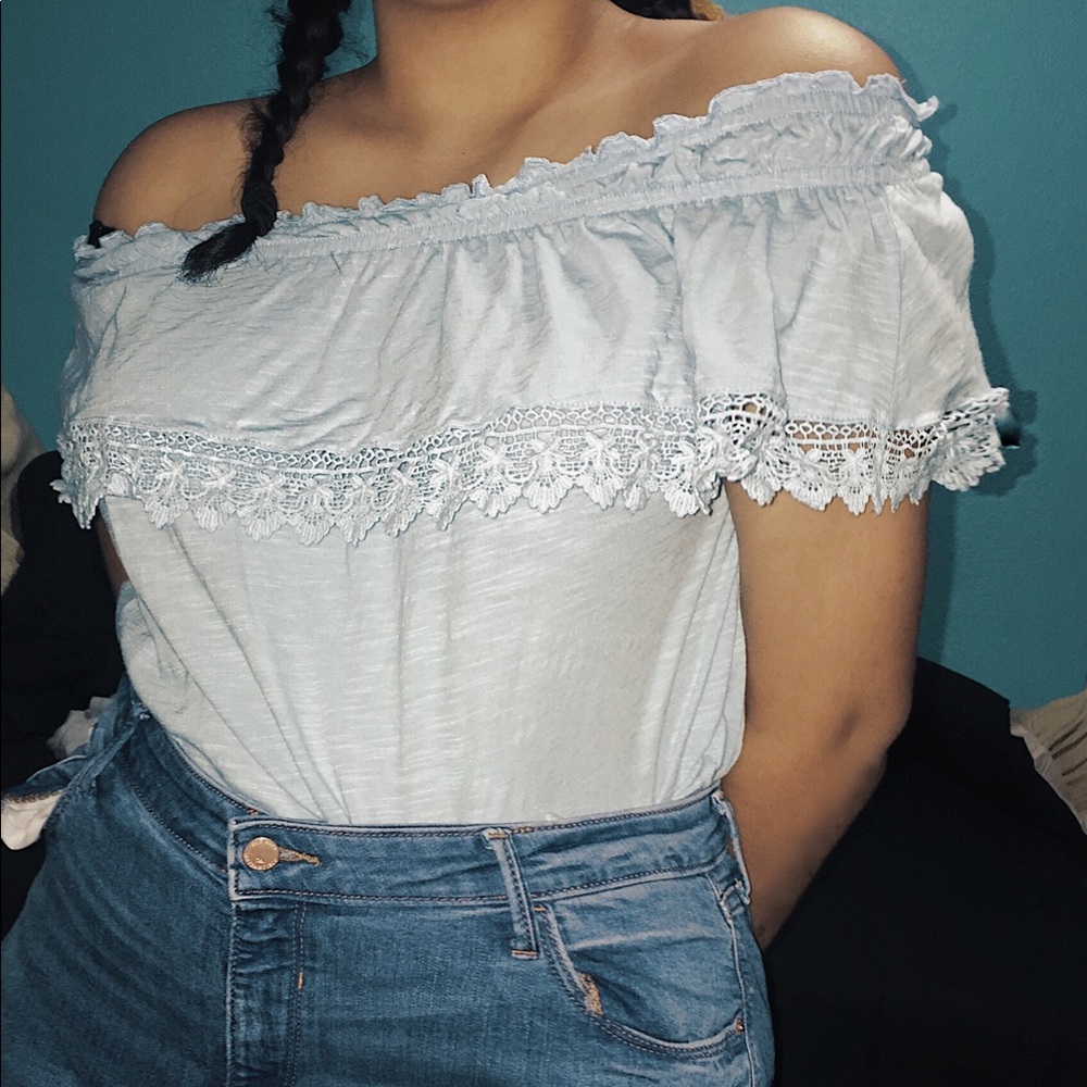 BABY BLUE OFF THE SHOULDER BLOUSE